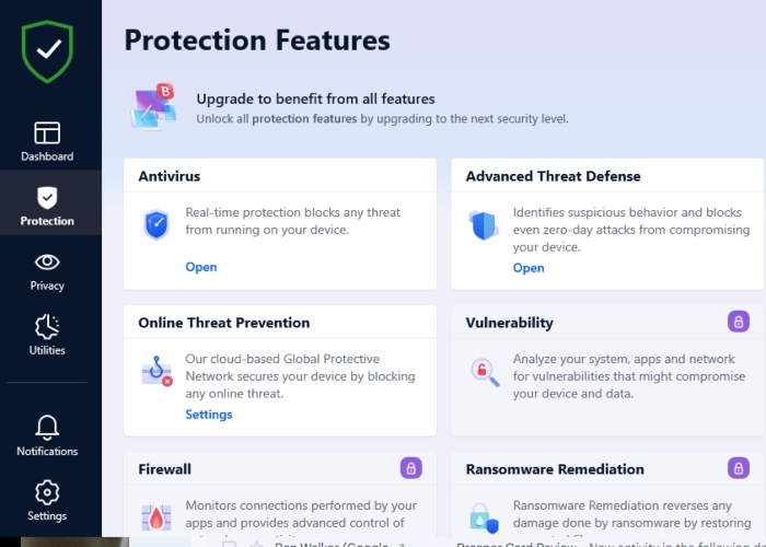 Screenshot of Bitdefender interface