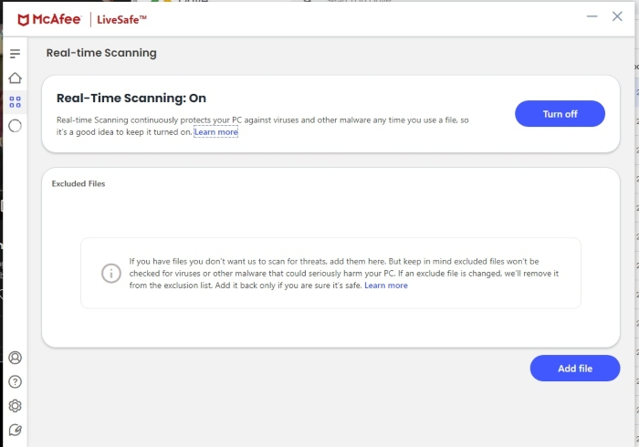 Screenshot of McAfee interface