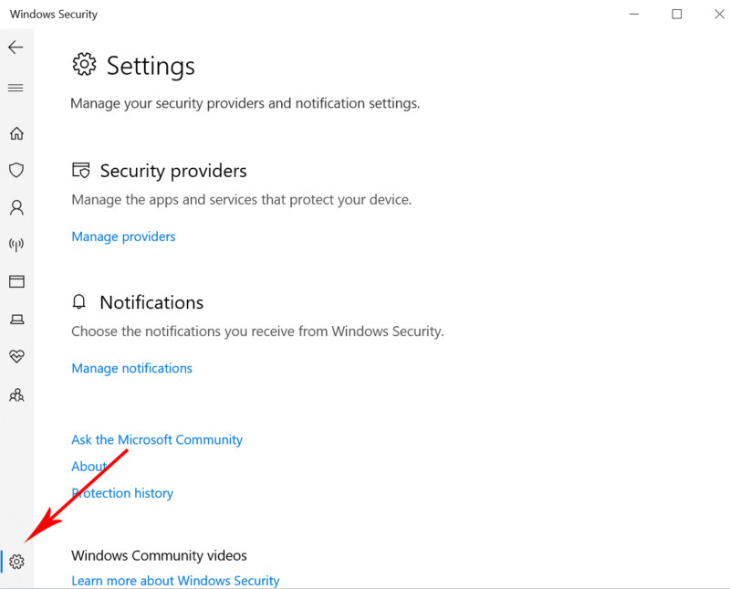 Windows Security settings