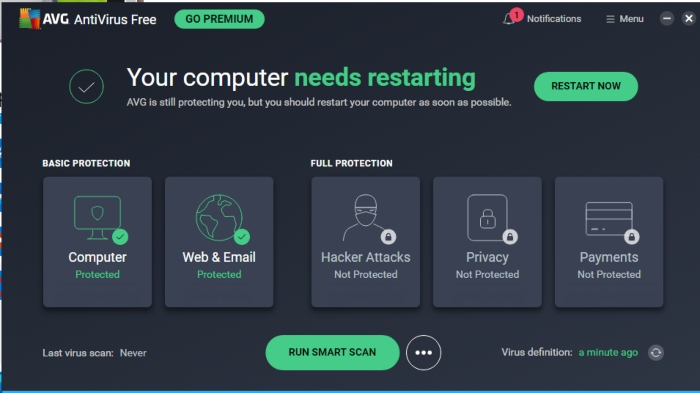 Screenshot of AVG interface